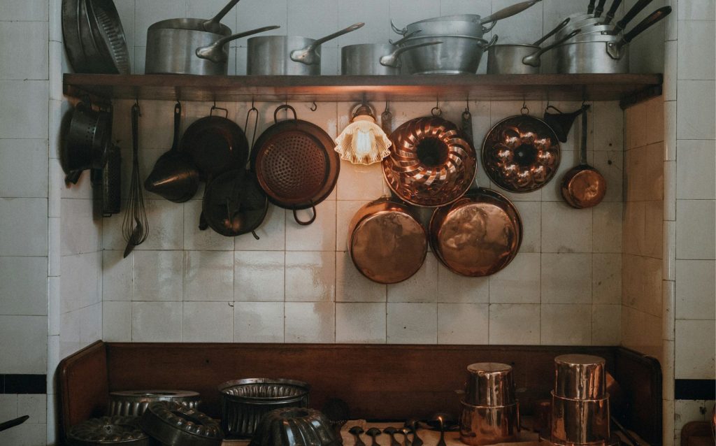 Copper pans in a Paris kitchen