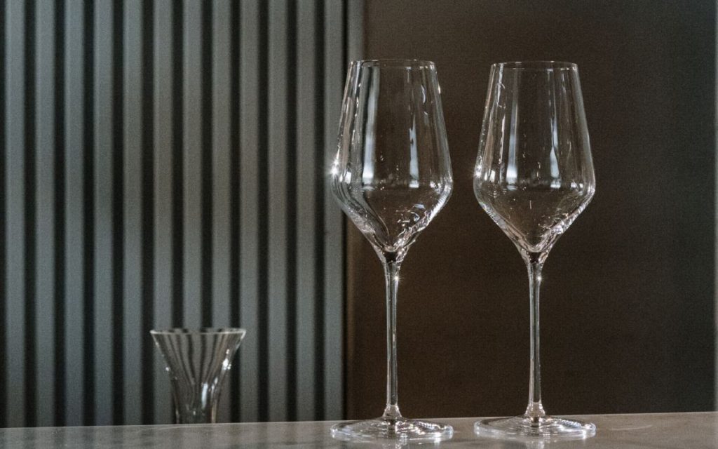 Glassware resting on marble
