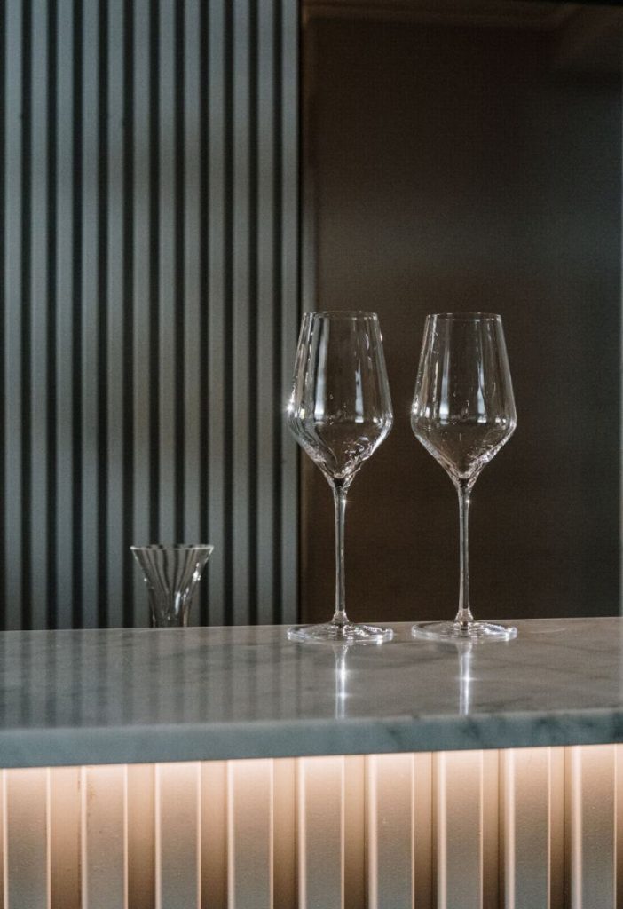 Glassware resting on marble